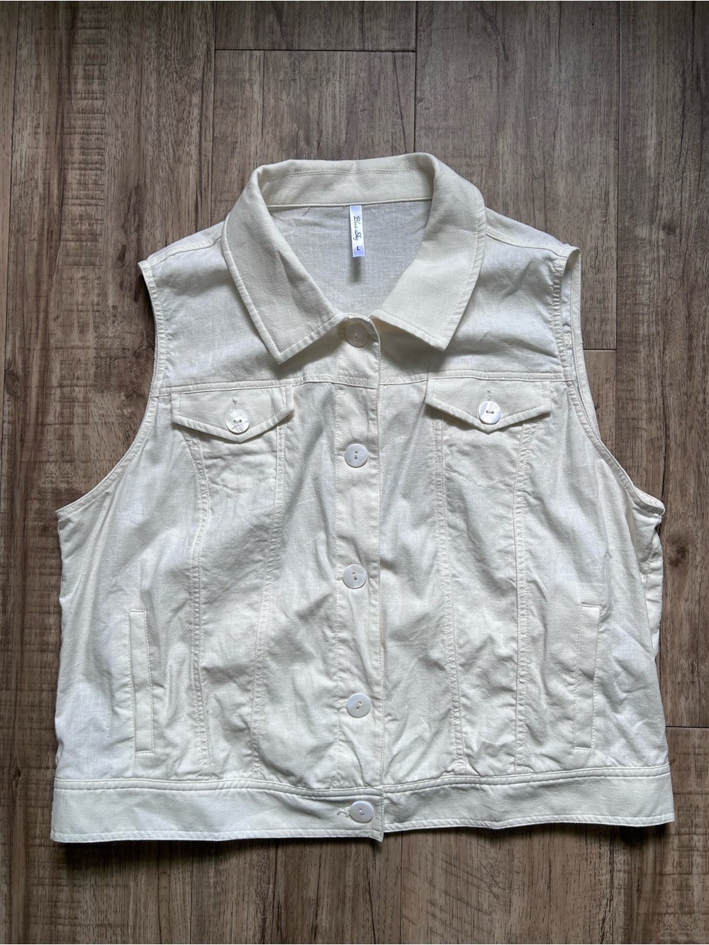 Linen Sleeveless Button-Front Vest summer layer neutral minimalist beachy